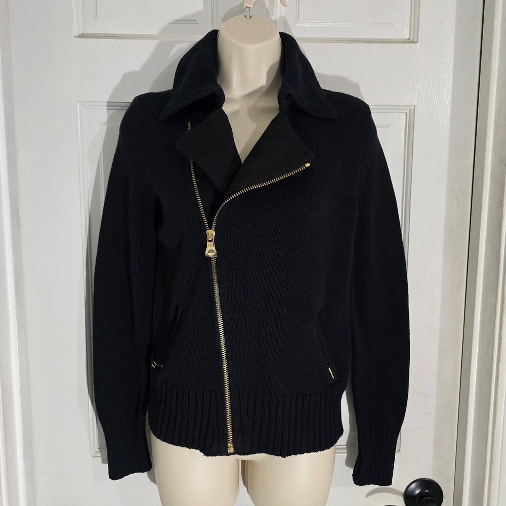 Lauren Ralph Lauren Women Black Asymmetrical Zip Collar Sweater‎ Size S - Picture 6 of 9